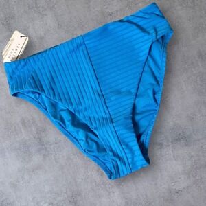 NEW Sanctuary‎ Refresh Swim High Waist Bikini Bottom Womens M Blue Ribbed